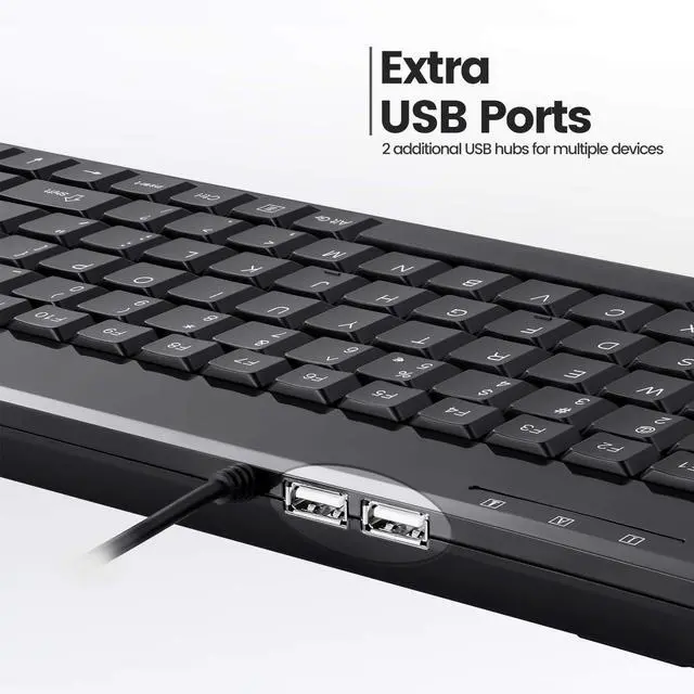 Alt view image 3 of 5 - Perixx PERIBOARD-409H Wired USB Mini Keyboard with 2 USB Hubs, Black, US English Layout