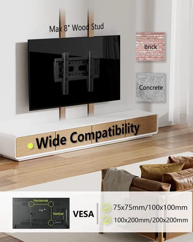 Alt view image 5 of 5 - Nuyoah TV Wall Mount Bracket Low Profile Fixed for 14-43 Inch Flat Screen TVs with TV Wall Mount Bracket Fixed for Most 26-65 TVs