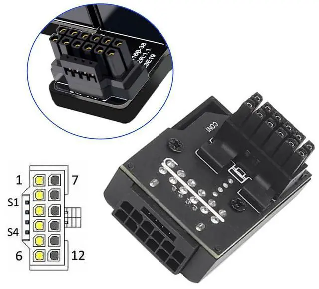 Alt view image 2 of 5 - NFHK 12VHPWR ATX3.0 PCI-E 5.0 Power Modular Male to Female Adapter Extension Up Angled 90 Degree for 3080 3090TI PSU 16Pin 12+4P Graphics Card