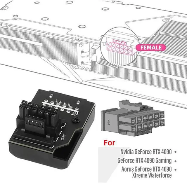 Alt view image 3 of 5 - NFHK 12VHPWR ATX3.0 PCI-E 5.0 Power Modular Male to Female Adapter Extension Up Angled 90 Degree for 3080 3090TI PSU 16Pin 12+4P Graphics Card