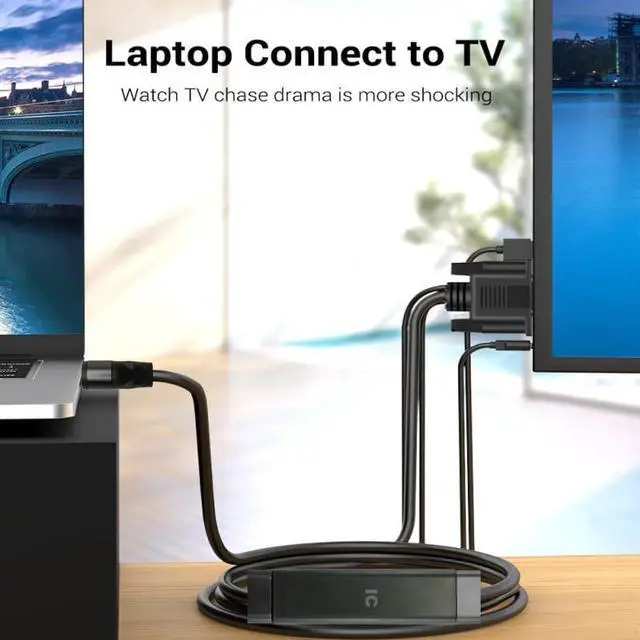 Alt view image 2 of 5 - YOTETION HDMI to VGA 30FT Cable with Audio, Directional HDMI (Source) to VGA (Display) Cable (Male to Male) Compatible for Computer, Desktop, Laptop, PC, Monitor, Projector, HDTV, Roku, Xbox