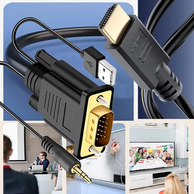 Alt view image 3 of 5 - YOTETION HDMI to VGA 30FT Cable with Audio, Directional HDMI (Source) to VGA (Display) Cable (Male to Male) Compatible for Computer, Desktop, Laptop, PC, Monitor, Projector, HDTV, Roku, Xbox