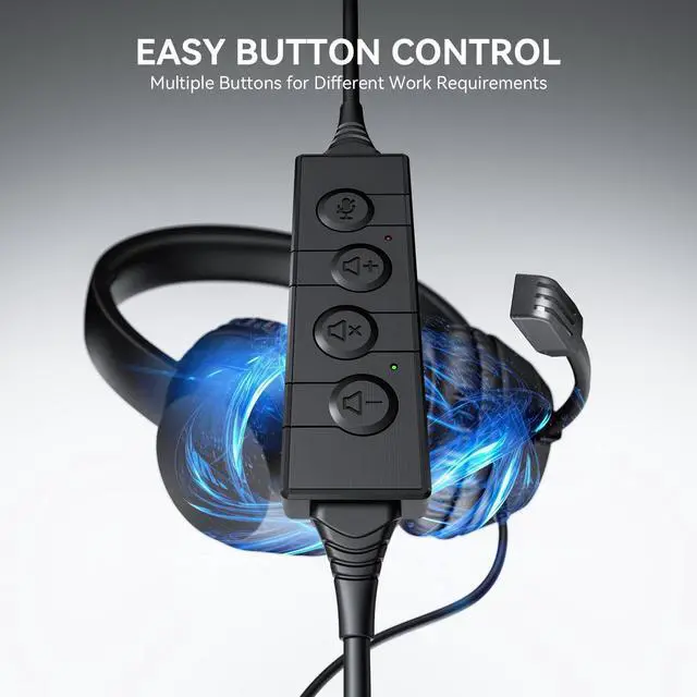 Alt view image 3 of 5 - LEVN Headset with Mic, USB Headset with Microphone for PC, Headphones with Mic for Pc with Noise Canceling Microphone for Laptop, USB Headphones for Work from Home/Call Center/Open Office, Black