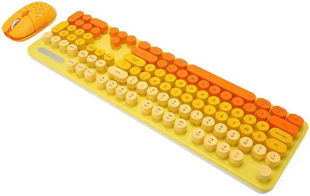 Alt view image 3 of 5 - Wireless Keyboard Mouse Combo, Full Size Retro Typewriter Keyboard with Colorful Round Keycap, Portable Ergonomic Keyboard and Mouse for Computer PC Laptop Notebook (Mixed Color Yellow)