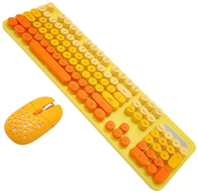 Alt view image 4 of 5 - Wireless Keyboard Mouse Combo, Full Size Retro Typewriter Keyboard with Colorful Round Keycap, Portable Ergonomic Keyboard and Mouse for Computer PC Laptop Notebook (Mixed Color Yellow)
