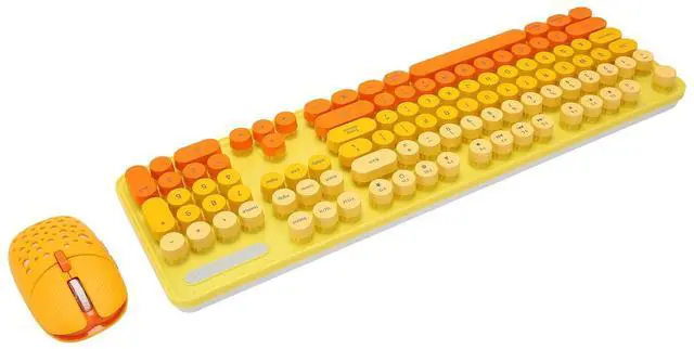 Alt view image 5 of 5 - Wireless Keyboard Mouse Combo, Full Size Retro Typewriter Keyboard with Colorful Round Keycap, Portable Ergonomic Keyboard and Mouse for Computer PC Laptop Notebook (Mixed Color Yellow)