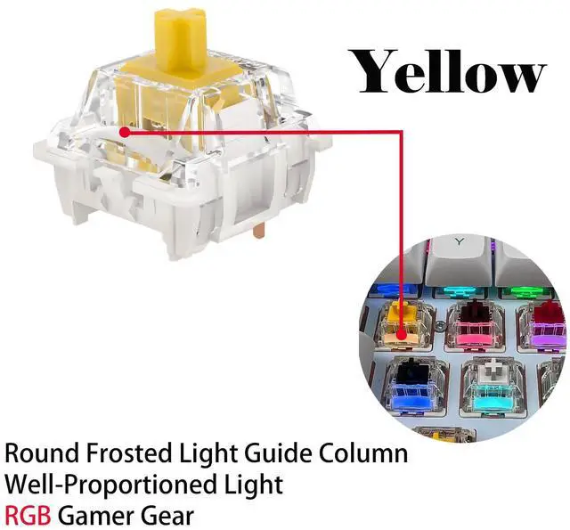 Alt view image 4 of 5 - Zhouwang Gateron G Pro 3.0 Yellow Keyboard Switches,Linear 3-pin RGB Pre-lubed for Gaming Mechanical Keyboard(Yellow,108PCS)