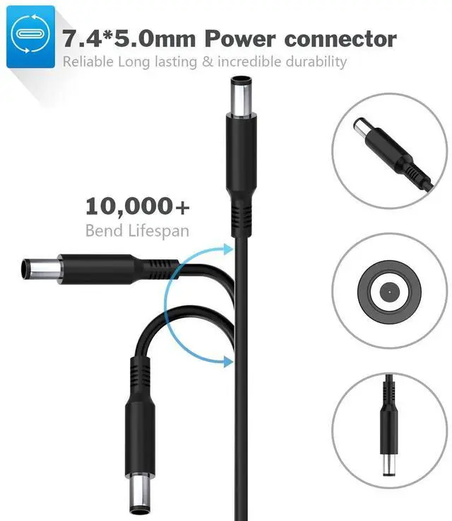 Alt view image 2 of 5 - 90W USB C Dell Laptops Charger, Fast Charger Type C for Dell XPS 13 9365 9360 9370 Latitude7420 7320 7390 Latitude 3400,3500, 5289,5300 2in1 Adapter Type USB-C Charing Include Power Cord