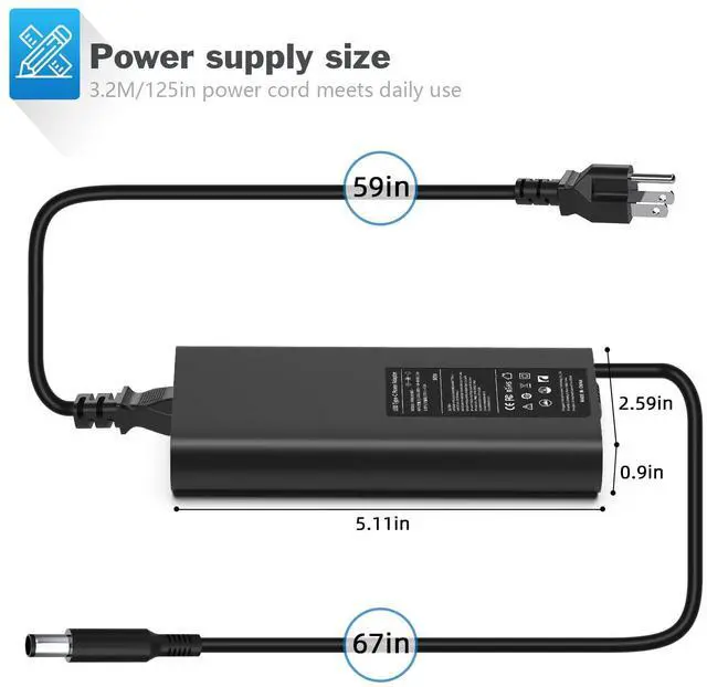 Alt view image 3 of 5 - 90W USB C Dell Laptops Charger, Fast Charger Type C for Dell XPS 13 9365 9360 9370 Latitude7420 7320 7390 Latitude 3400,3500, 5289,5300 2in1 Adapter Type USB-C Charing Include Power Cord