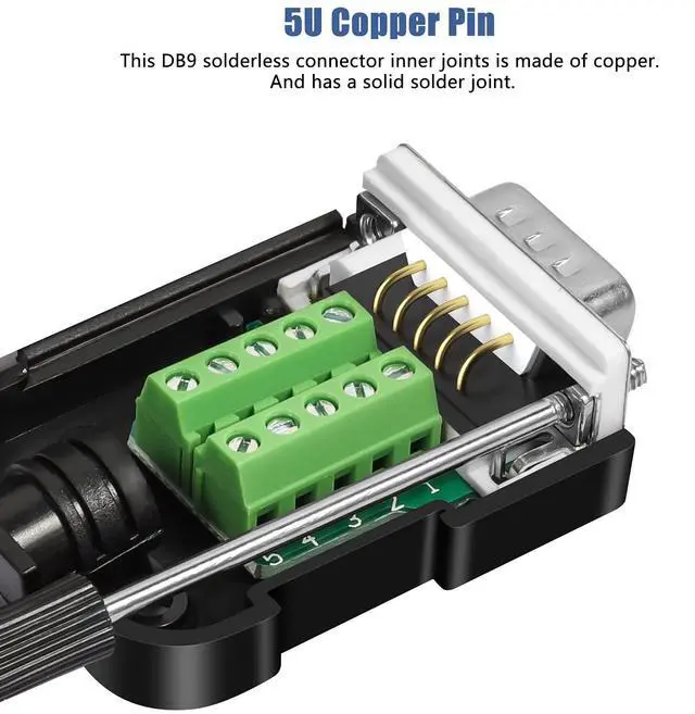 Alt view image 3 of 5 - Dbilida DB9 Solderless Connector (2Male+2Female), DB9 Breakout Connector RS232 D-SUB Serial to 9pin Port Terminal with Case