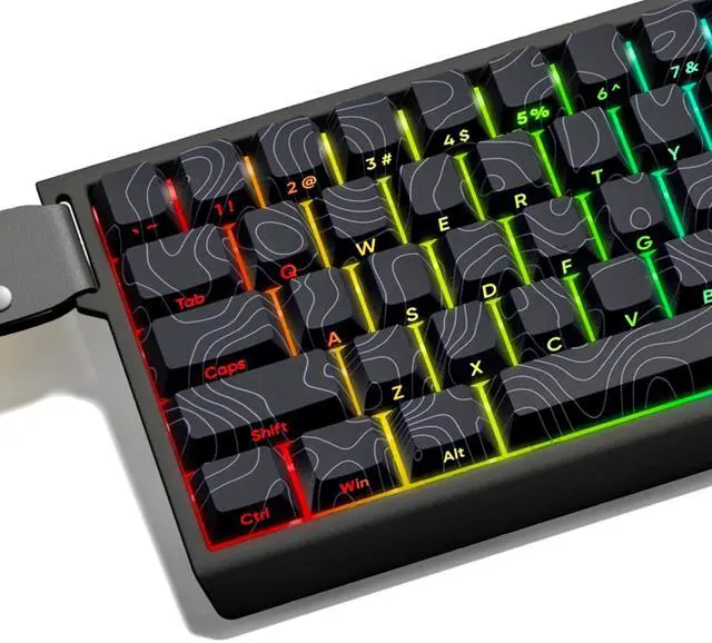 Main image of dagaladoo Black Topographic keycaps Double Shot PBT keycaps Shine Through Keyboard Keys Side Printed Key caps Cherry Profile Custom keycap Set for100%, 75%, 65%, 60% US Layout Mechanical Keyboard