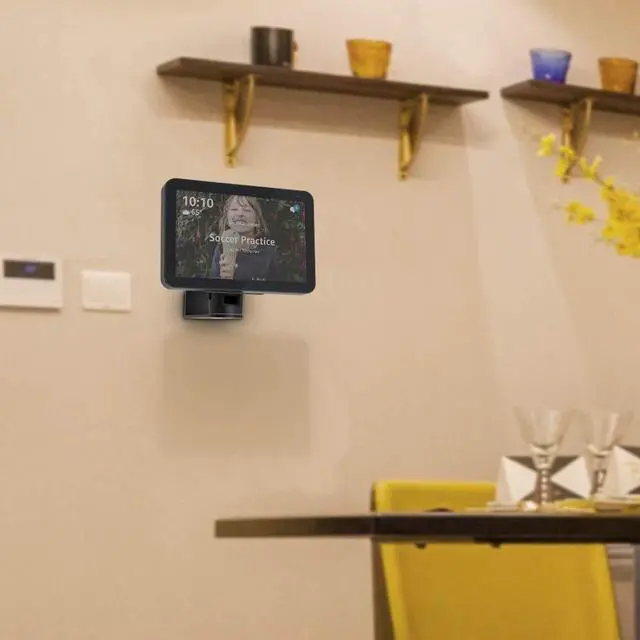 Alt view image 4 of 5 - Wall Mount Stand for Echo Show 8, Aluminum Swivel Stand, Stand for Amazon Echo Show 8 & Echo Show 5, Horizontal 360 Rotation Longitudinal Angle Change Base Black MY013-01