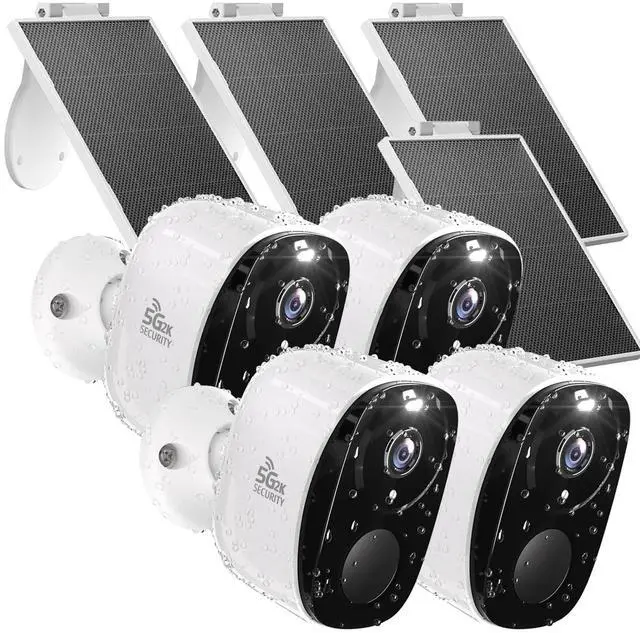 Main image of Rraycom 4pc Solar Security Cameras Wireless Outdoor, 2K Battery Powered Cameras for Home Security, 2.4/5G WiFi Camera with Solar Panel, Color Night Vision, AI Detection, 2 Way Talk, IP65, SD/Cloud