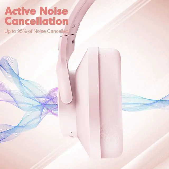 Alt view image 2 of 5 - ZIHNIC Active Noise Cancelling Headphones, 60H Playtime Wireless Bluetooth Headset Low Latency-Pink