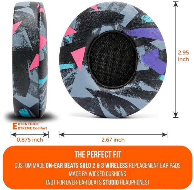 Alt view image 4 of 5 - WC Extra Thick Replacement Earpads for Beats Solo 2 & 3 by Wicked Cushions - Ear Pads for Beats Solo 2 & 3 Wireless ON-Ear Headphones - Soft Leather, Luxury Memory Foam, Strong Adhesive | 90's Black