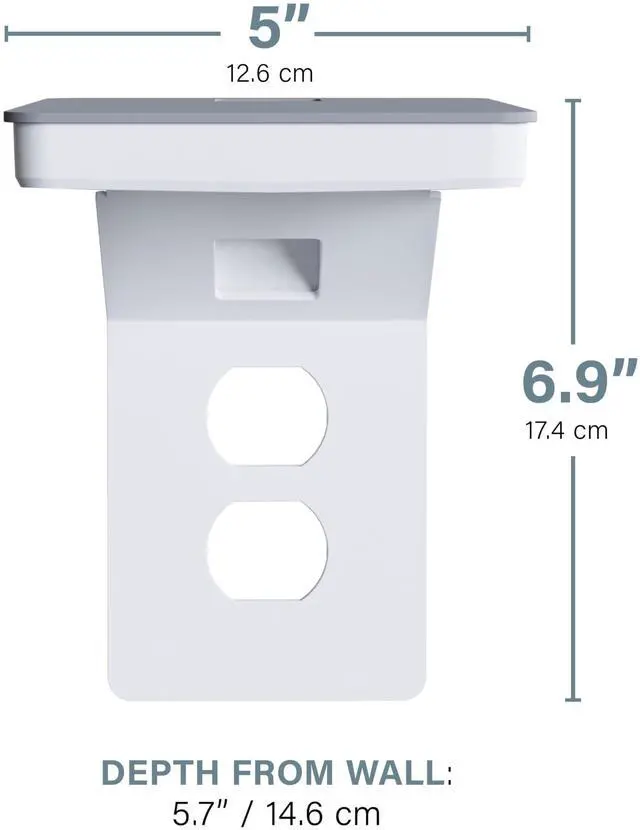 Alt view image 3 of 5 - Sanus Made for Google Small Device Outlet Shelf in White & Fog Grey - Holds Small Electronics Up to 8lbs w/Built-in Cord Storage - Includes Both Standard & Decora Outlet Faceplates - Easy DIY Install