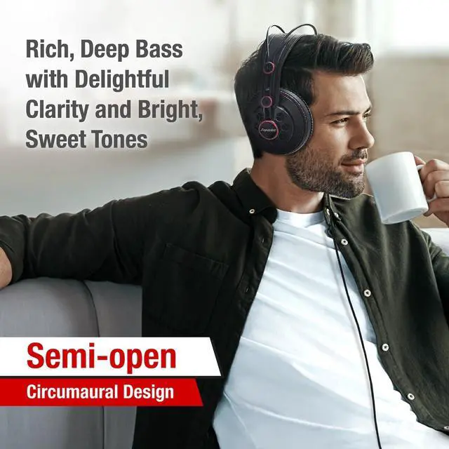 Alt view image 4 of 5 - Superlux HD681 Semi-Open Back Wired Over Ear Headphone with 50mm Neodymium Driver, Single-Sided Cable for Professional Monitoring Recording Headset & Mixing for Guitar Podcast