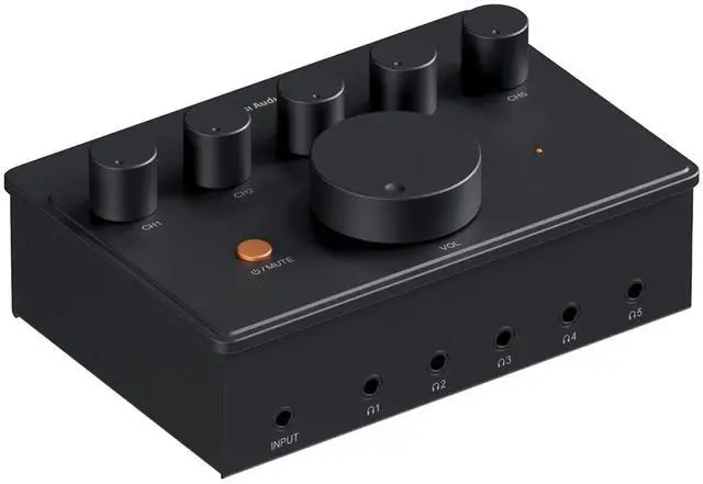 Main image of Fosi Audio PH05 5-Channel Headphone Splitter Amplifier, Mini Headphones Amp for Music Studio, Audio Sharing, Podcast Monitor, Supports 16-300 Ohm High Impedance IEM with 12V Power Adapter