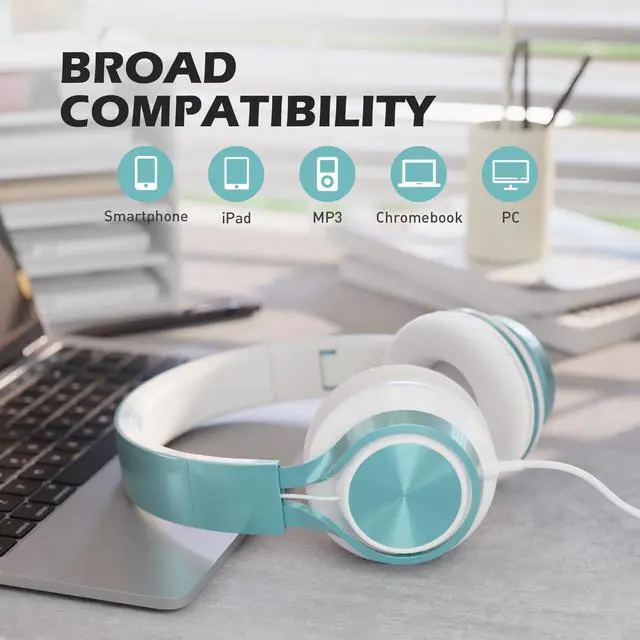 Alt view image 4 of 5 - AILIHEN C8 Headphones Wired, On-Ear Headphones with Microphone and Volume Control, Corded 3.5mm Headset for Boys Girl School Smartphones Chromebook Laptop Computer Tablets Airplane Travel (Lime Green)