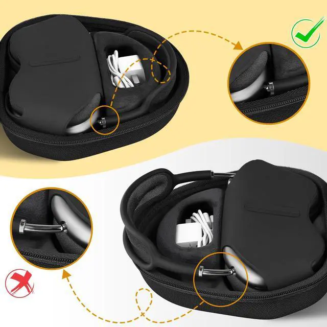 Alt view image 3 of 5 - co2CREA Hard Case with Sleep Mode Replacement for Apple AirPods Max Wireless Over-Ear Headphones (Black Case)