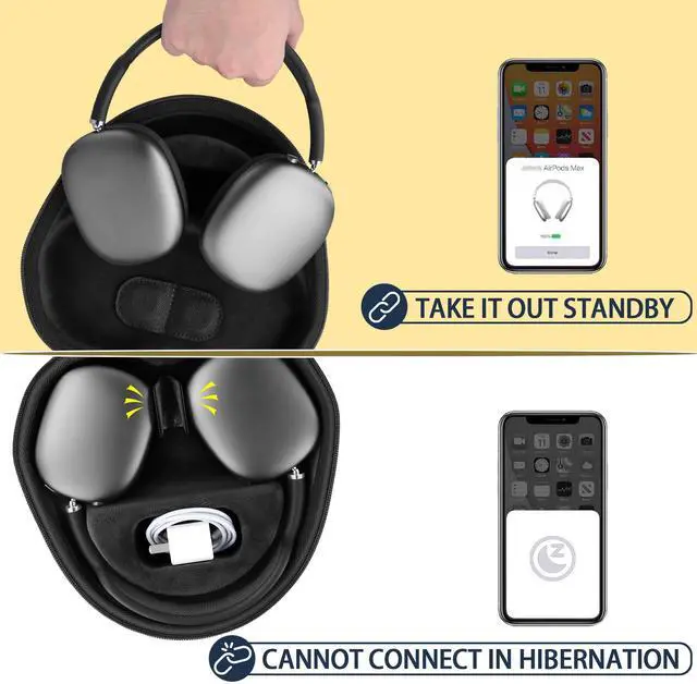 Alt view image 5 of 5 - co2CREA Hard Case with Sleep Mode Replacement for Apple AirPods Max Wireless Over-Ear Headphones (Black Case)