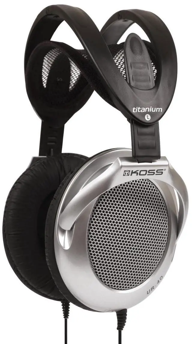 Main image of Koss UR40 Collapsible Over-Ear Headphones, Lightweight, Retro Style, Silver and Black