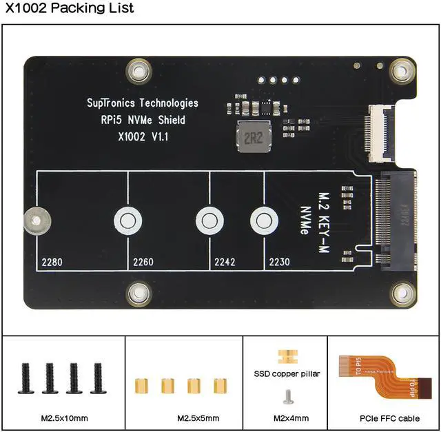 Alt view image 5 of 5 - Geekworm X1002 PCIe M.2 NVMe SSD PIP PCIe Peripheral Board with PD27W Power Supply for Raspberry Pi 5