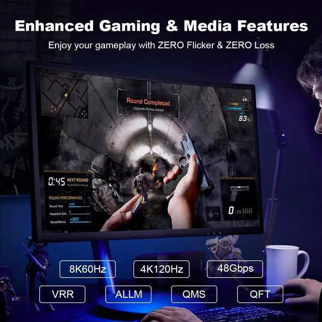 Alt view image 2 of 5 - Yauhody Real 8K HDMI Fiber Optic Cable 100ft, Ultra High Speed 48Gbps HDMI 2.1 Over Fiber, Supports 10K, 8K@60Hz, 4K@144Hz/120Hz/60Hz, HDCP 2.2 & 2.3, 4:4:4,eARC, Dynamic HDR 10, 3D(100ft)