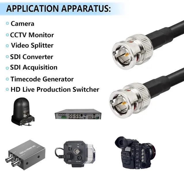 Alt view image 2 of 5 - Superbat Long 3G/6G SDI Cable 40ft Heavy Duty BNC to BNC Cable 75 Ohm Belden 1694A Black for HD-SDI/3G-SDI/6G-SDI/4K Video Camera Converter, Precision SDI Camera Wire