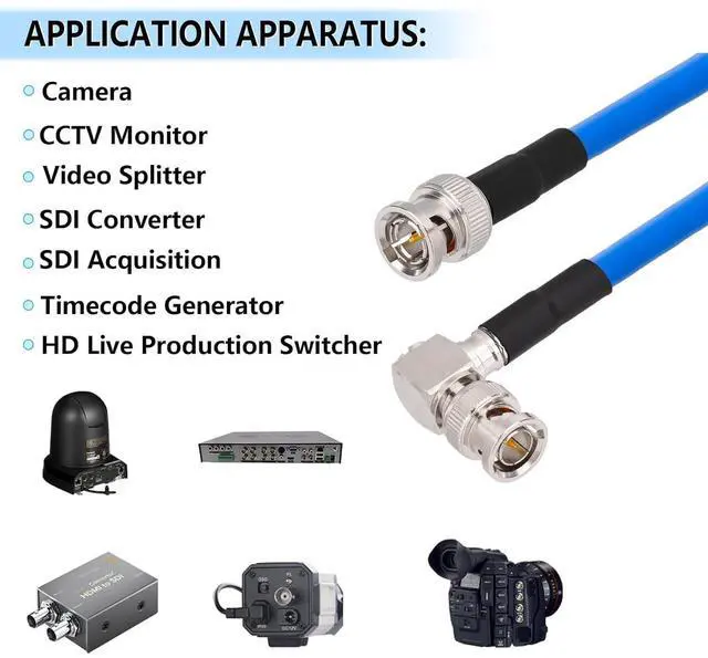 Alt view image 4 of 5 - Superbat 6G/12G SDI Cable 10ft 75 Ohm Right Angle BNC Male to BNC Male Belden 1694A Video Cable for HD-SDI/3G-SDI/4K/8K HD Cameras CCTV Monitor SDI Video Equipment