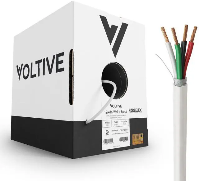Main image of Voltive 12/4 Speaker Wire - 12 AWG/Gauge 4 Conductor - UL Listed in Wall (CL2/CL3) and Outdoor/In Ground (Direct Burial) Rated - Oxygen-Free Copper (OFC) - 250 Foot Bulk Cable Pull Box - White