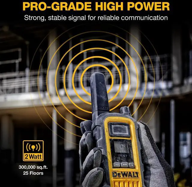 Alt view image 2 of 5 - DEWALT DXFRS800 2 Watt Heavy Duty Walkie Talkies - Waterproof, Shock Resistant, Long Range & Rechargeable Two-Way Radio with VOX (2 Pack)