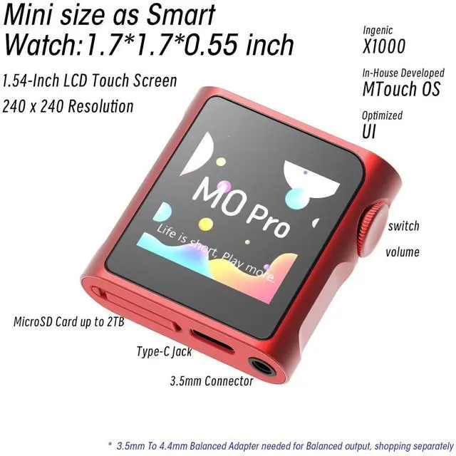 Alt view image 2 of 5 - SHANLING M0 Pro MP3 Player with BluetoothHi-Res Portable Music PlayerDigital Audio Player 1.54 HD Touch Screen up to 10 Hour Battery Bluetooth and USB Type-C dongle 3.5mm Jacks