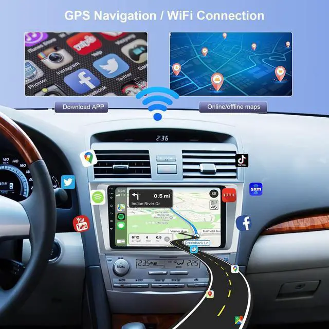 Alt view image 2 of 5 - Car Radio for Toyota Camry 2006 2007 2008 2009 2010 2011, Rimoody Android 13 Car Stereo 9 Inch Touch Screen with GPS Navigation Bluetooth FM/RDS WiFi Mirror Link Backup Camera