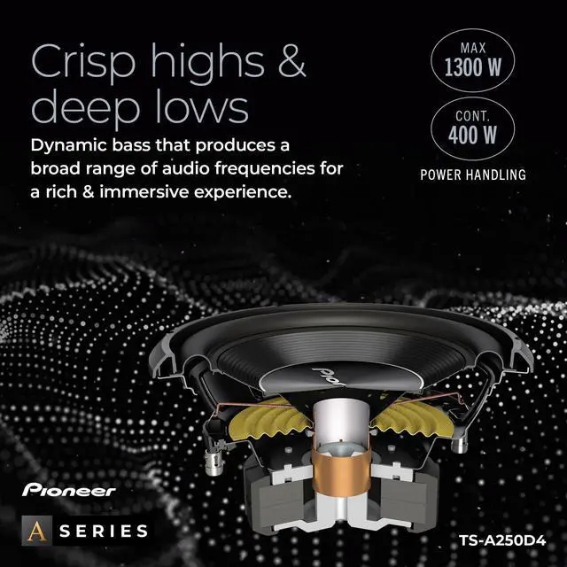 Alt view image 4 of 5 - Pioneer A-Series TS-A250D4 10 Subwoofer  1300W Max, Flexible Wiring, Powerful Bass Output