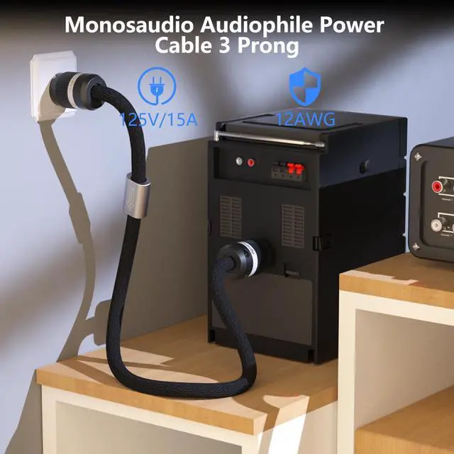 Alt view image 2 of 5 - Monosaudio Audio Power Cable,13AWG 3 Prong HiFi Power Cable, Pure Copper Audiophile Power Cord, Hi-End Braided Sleeve Amplifier Power Cord,Speaker Power Wire with US Plug and IEC Connector 5.9FT/1.8M