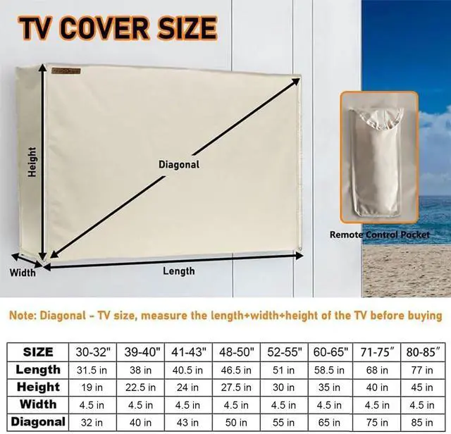 Alt view image 2 of 5 - Outdoor TV Cover 80-85 Inches, HOMEYA 600D Heavy Duty Waterproof & Weatherproof TV Screen Protector with Double Zipper, Velcro Seal, Fits Most TV Mounts and Stands, for Outside LED LCD Flat Screen TVs