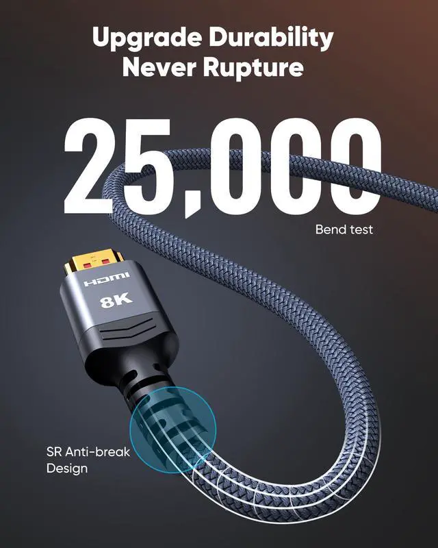 Alt view image 5 of 5 - Highwings 8K Long HDMI Cable 20FT/6M 48Gbps, 2.1 High Speed HDMI 8K60Hz 4K120Hz 144Hz eARC HDR HDCP 2.2 2.3 Compatible for Gaming, PS5 and Monitor
