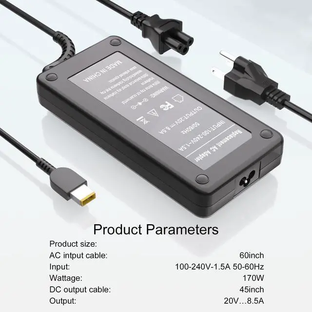 Alt view image 5 of 5 - 170W AC Charger Fit for Lenovo Thinkpad T15p T15g P15v P16v P15 P16 P17 Gen 3 2 1, P50 P51 P52 P53 P70 P71 P73, P1 Gen 6 5 4 3 2 1, W540 W541 Power Adapter