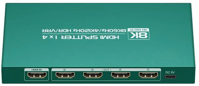 Main image of HDMI 2.1 Splitter 1 in 4 Out 4k 120hz hue Light sync Box 1 in 4 Out hdmi Duplicator 8k 120hz PS5 4 Way hdmi Splitter 4k hdmi 2.1 Duplicator 1x4 8k PS5 VRR HDR10+ HDCP2.3