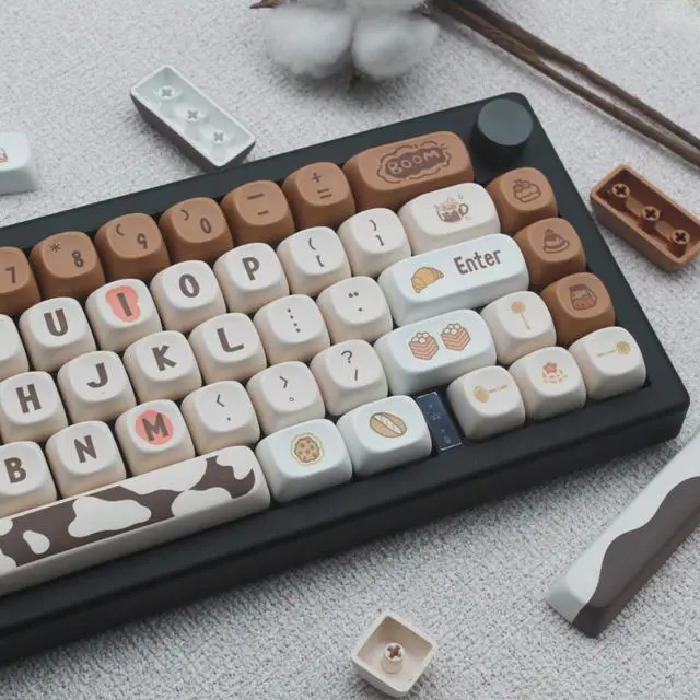 Alt view image 4 of 5 - Cmokifuly MOA Profile Keycaps,Cute Chocolate Custom PBT Dye-sub Keycap 136 Keys for Mechanical Keyboard Full-Size Keycap Set (Brown Chocolate)