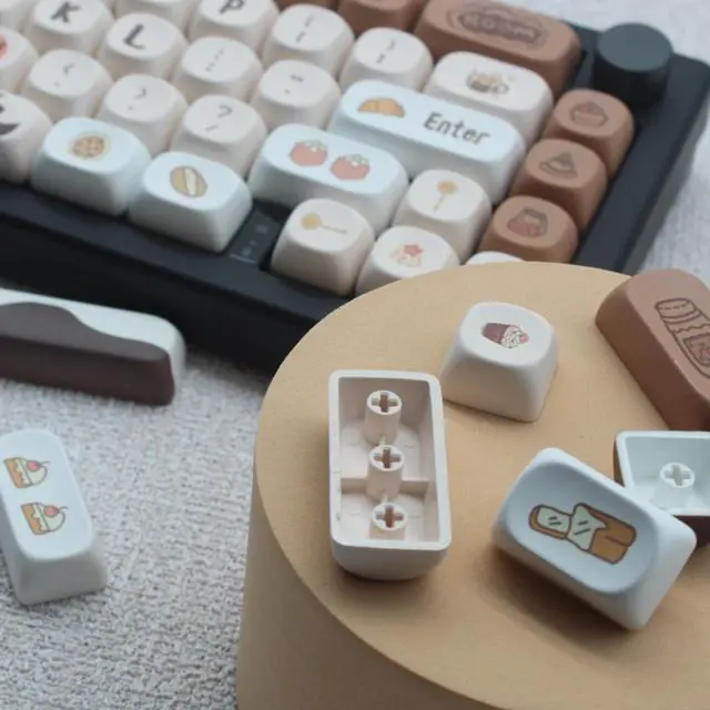 Alt view image 2 of 5 - Cmokifuly MOA Profile Keycaps,Cute Chocolate Custom PBT Dye-sub Keycap 136 Keys for Mechanical Keyboard Full-Size Keycap Set (Brown Chocolate)