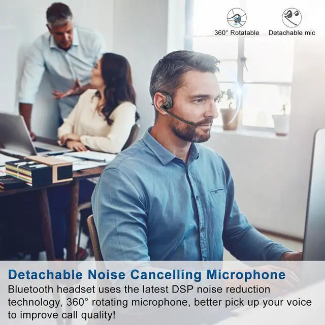 Alt view image 2 of 5 - BANIGIPA Bluetooth Headset with Boom Microphone, Noise Cancelling Wireless Headset for Phones Laptop Computer PC, Open Ear Headphones for Office Meeting Running Cycling Driving Working