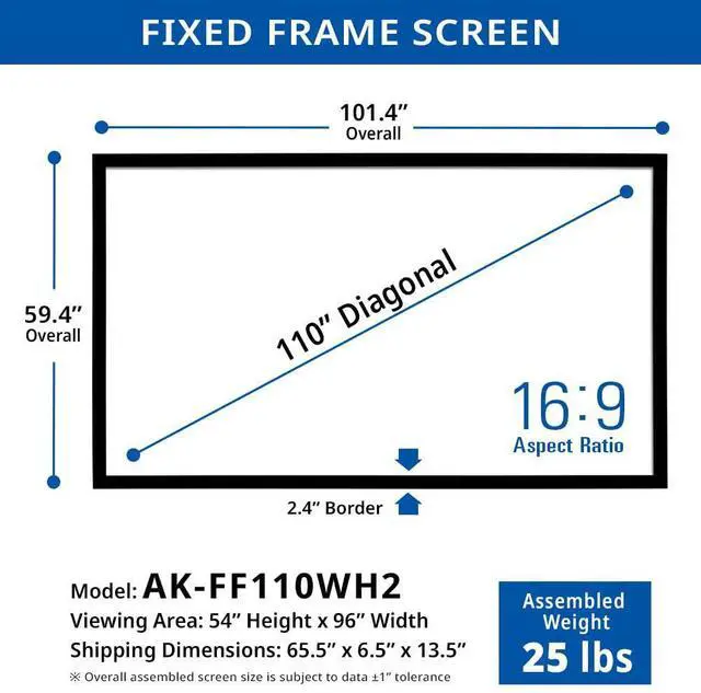 Alt view image 2 of 5 - Akia Screens Fixed Frame Projector Screen 110 inch 16:9 8K 4K Ultra HD 3D Ready Wall Mount CINEWHITE UHD-B 110 Projection Screen for Indoor Movie Video Home Theater Cinema Office AK-FF110WH2