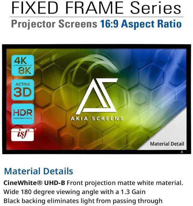 Alt view image 3 of 5 - Akia Screens Fixed Frame Projector Screen 110 inch 16:9 8K 4K Ultra HD 3D Ready Wall Mount CINEWHITE UHD-B 110 Projection Screen for Indoor Movie Video Home Theater Cinema Office AK-FF110WH2