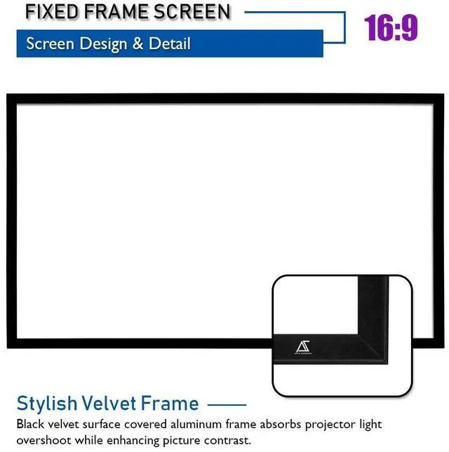 Alt view image 4 of 5 - Akia Screens Fixed Frame Projector Screen 110 inch 16:9 8K 4K Ultra HD 3D Ready Wall Mount CINEWHITE UHD-B 110 Projection Screen for Indoor Movie Video Home Theater Cinema Office AK-FF110WH2
