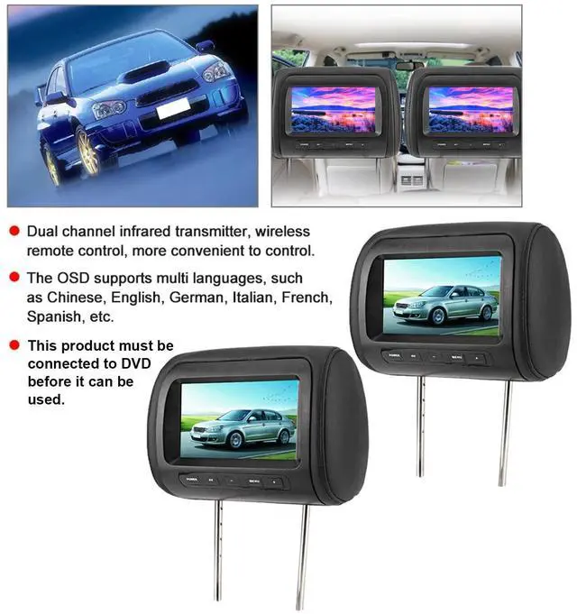 Alt view image 2 of 4 - car tv for Back seat, 2pcs 7 in Control Headrest LCD Video Monitor MP5 Display Black DVD Player for Car,Car Tvs for Back for Seat 2 Set,Car Tv Headrest Monitor,Tv