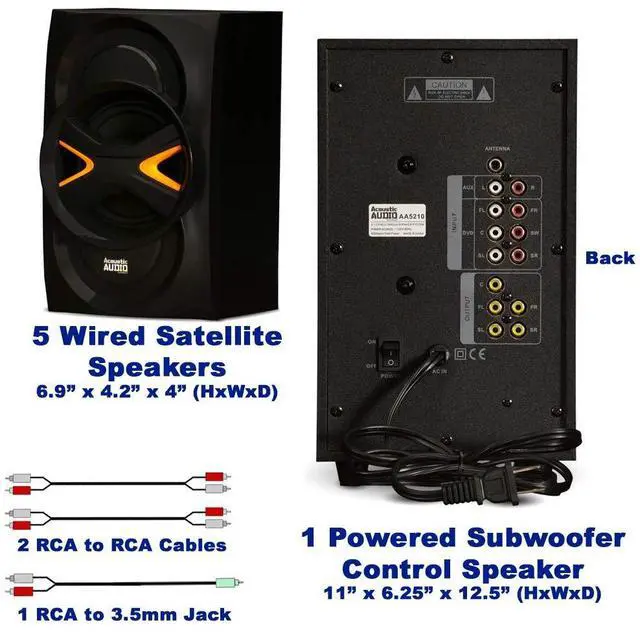 Alt view image 4 of 5 - Acoustic Audio by Goldwood 5.1 Speaker System 5.1-Channel with LED lights and Bluetooth Home Theater Speaker System, Black (AA5210)