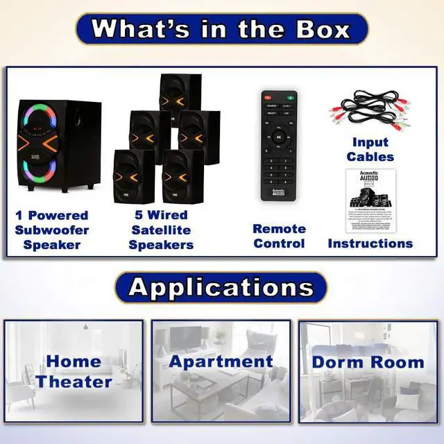 Alt view image 5 of 5 - Acoustic Audio by Goldwood 5.1 Speaker System 5.1-Channel with LED lights and Bluetooth Home Theater Speaker System, Black (AA5210)