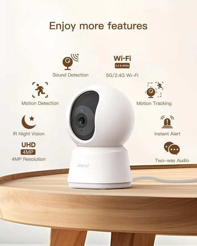 Alt view image 2 of 5 - ARENTI 5G Security Camera Indoor, 4MP Pet Camera with Speaker for Dog/Cat, Baby Monitor with Phone App, Dual-Band WiFi, Auto Tracking, Super Night Vision, 2-Way Talk, Cloud & SD Card Storage